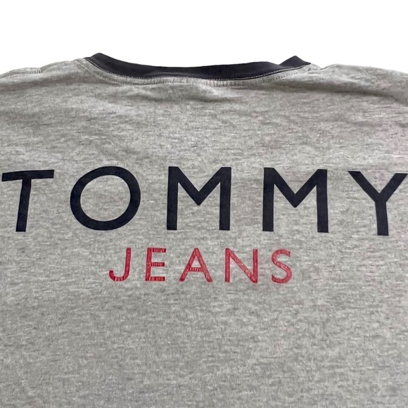 Vintage Tommy Jeans Heather Gray Double Sided Spellout T-Shirt Size XL 1990s - Picture 3 of 8